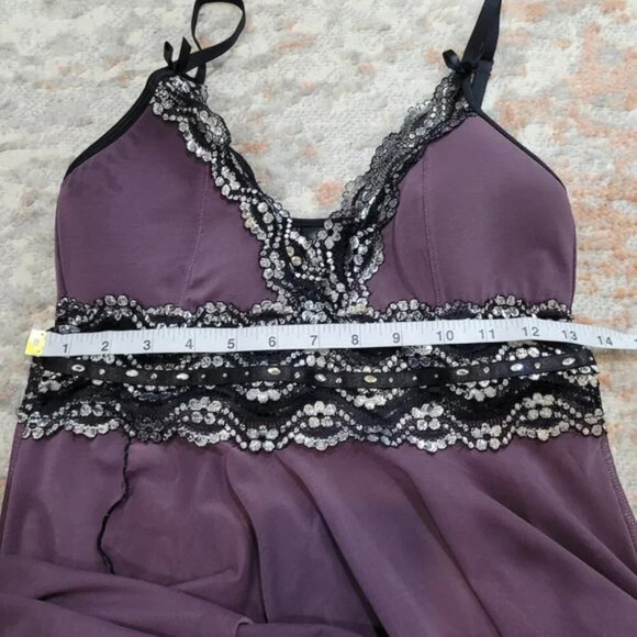 Coquette Purple Babydoll with Black Metallic Lace‎ - Size Medium - Picture 6 of 7